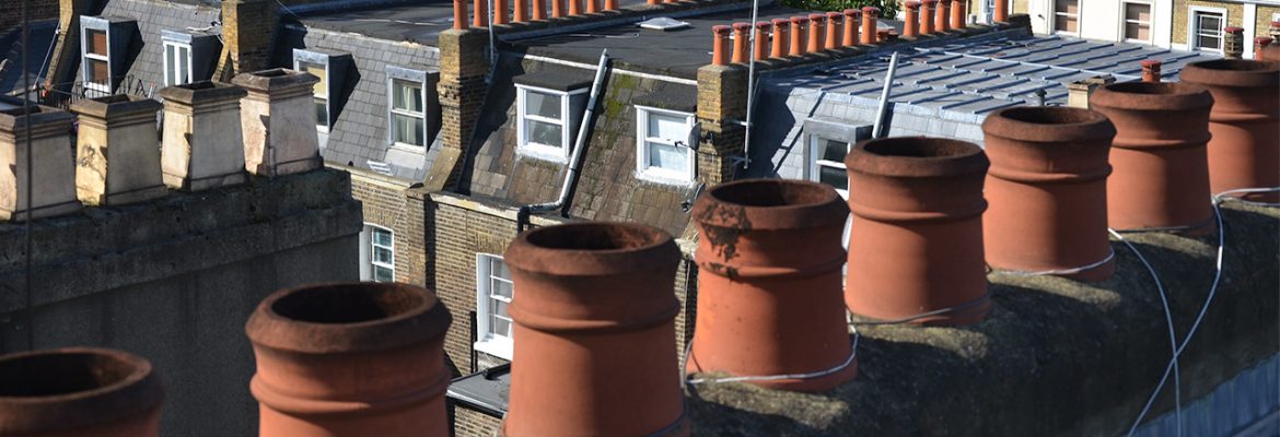 Chimney pots on a roof in London