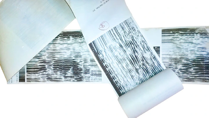 GPR data from a chimney flue survey printed on thermal paper