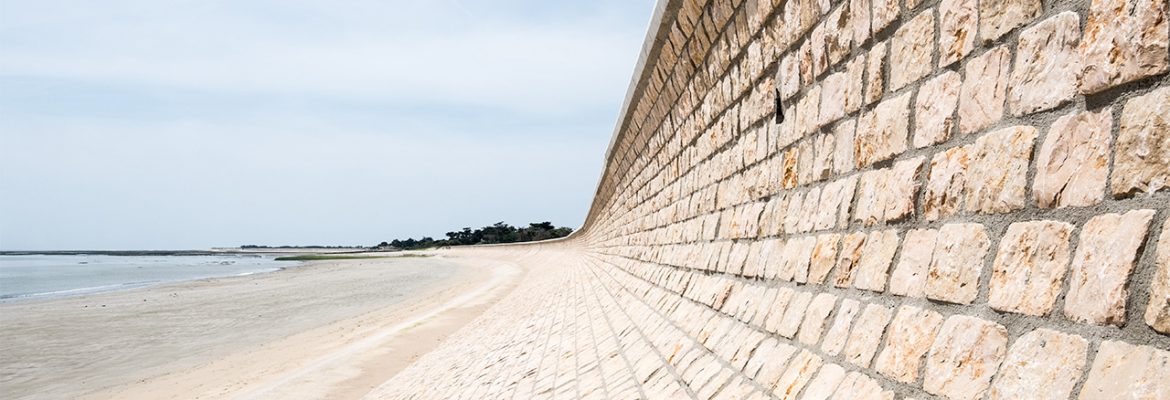 Stone retaining wall by the sea. 