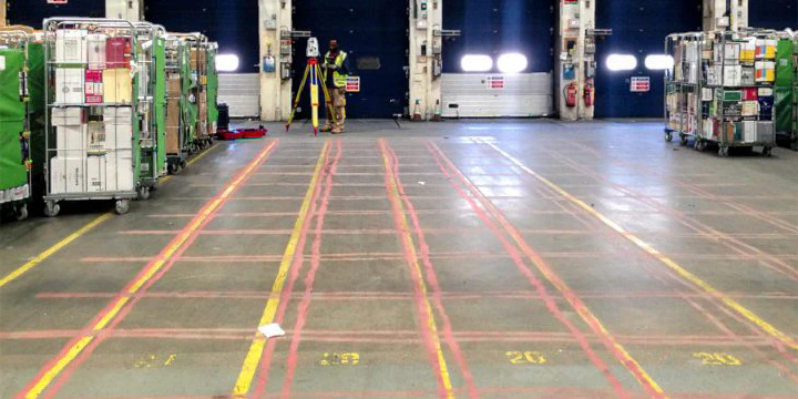 Tendon positions marked-up on warehouse floor slab